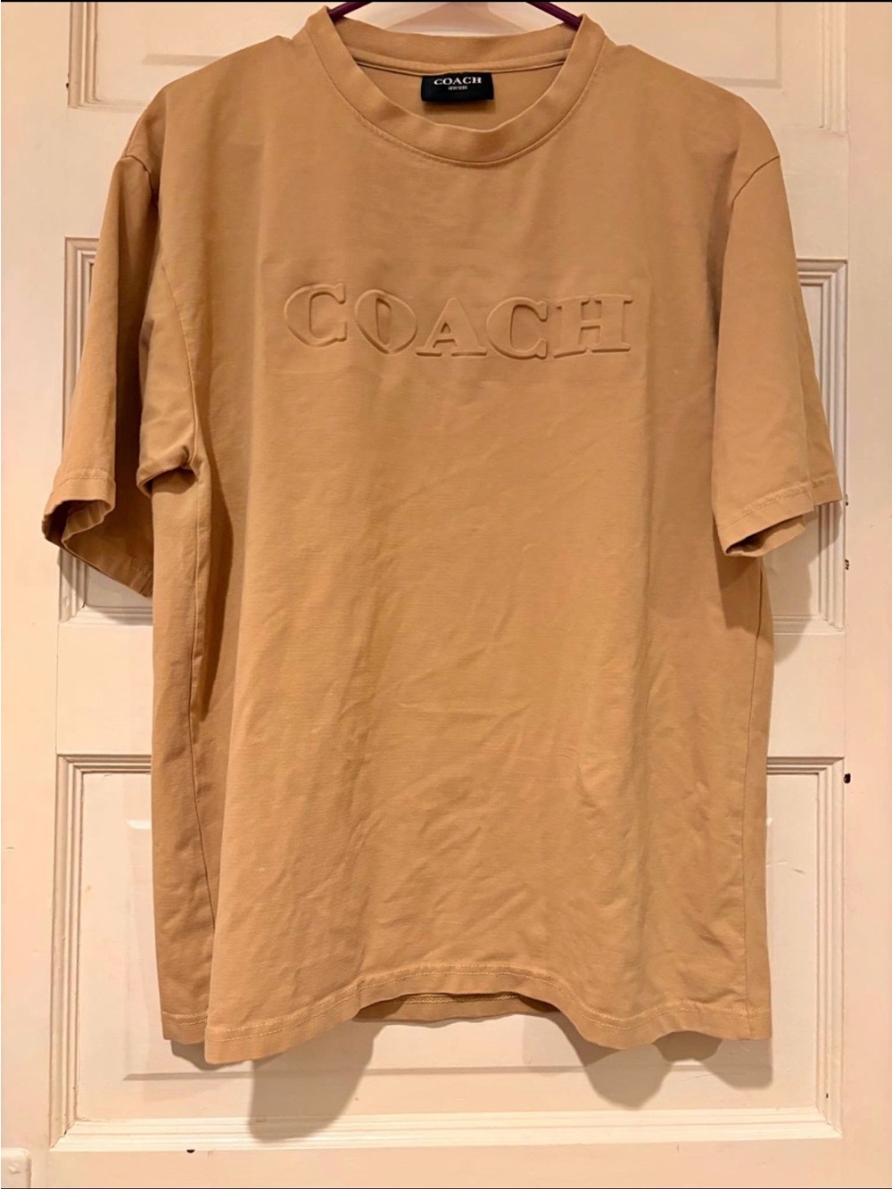 Coach Tan Embossed Logo Short Sleeve Tee - Picture 1 of 3